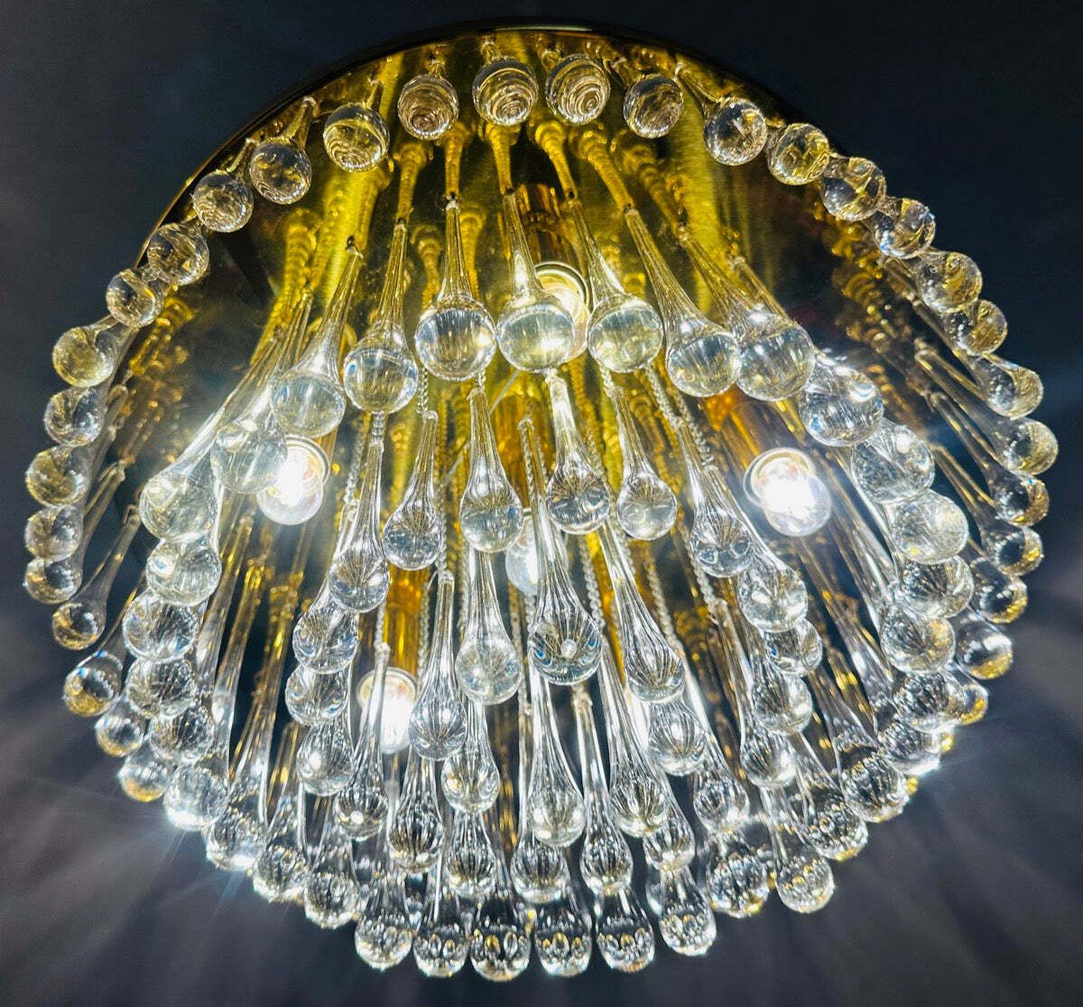 1970s German Murano Clear Glass 110 Tear Drop Circular Flush Mount Ceiling Light By Christoph Palme photo buy