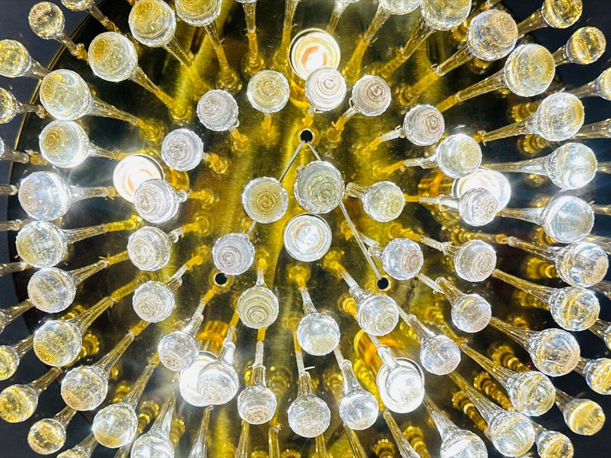 975.0 1970s German Murano Clear Glass 110 Tear Drop Circular Flush Mount Ceiling Light By Christoph Palme photo