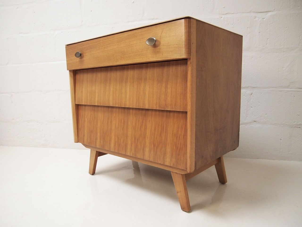 Rare English Oak Three Drawer Chest On Splayed Legs.