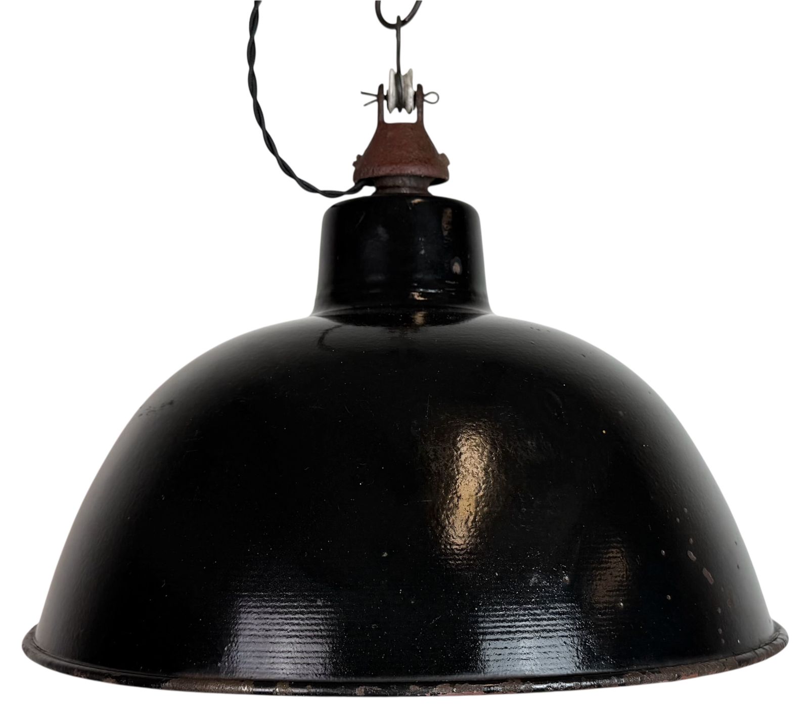 East German Black Enamel Factory Light By Lbd Veb Leuchtenbau Dresden, 1950s