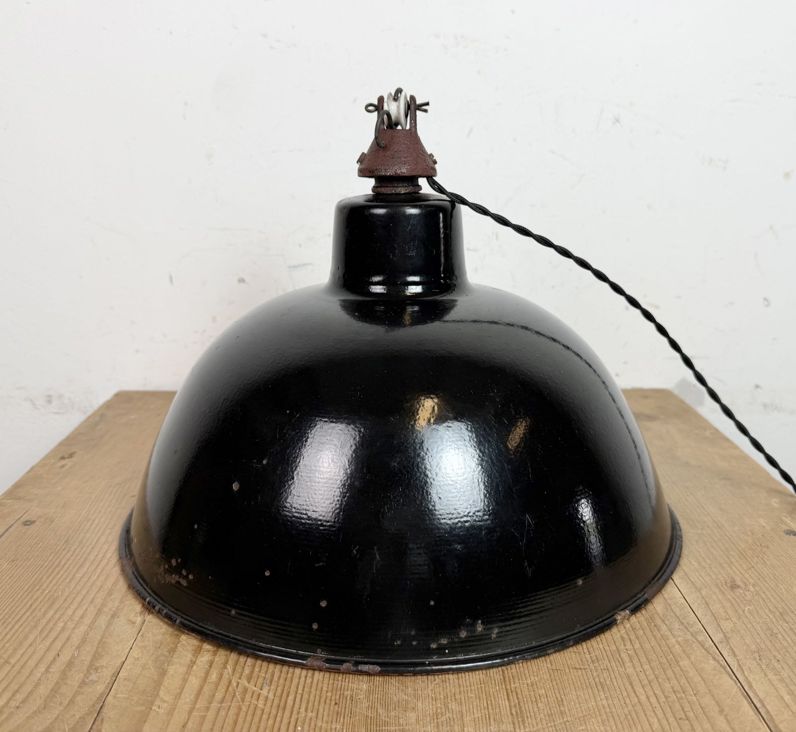 Lighting East German Black Enamel Factory Light By Lbd Veb Leuchtenbau Dresden, 1950s photo