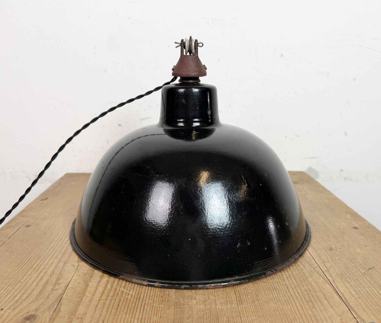 199.0 East German Black Enamel Factory Light By Lbd Veb Leuchtenbau Dresden, 1950s photo
