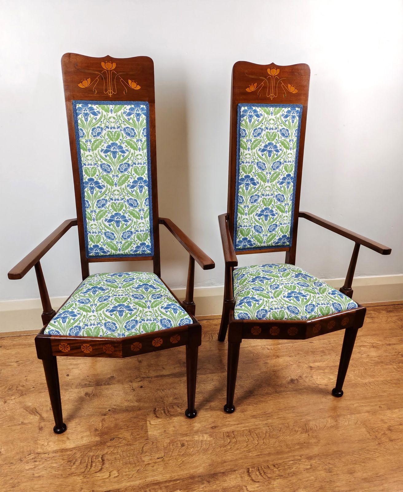 Pair Of Liberty Style Art Nouveau High Back Chairs