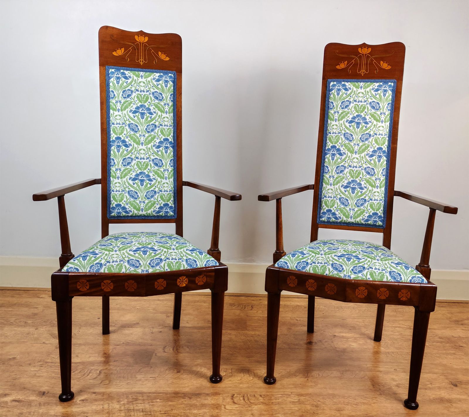 Pair Of Liberty Style Art Nouveau High Back Chairs photo for sale