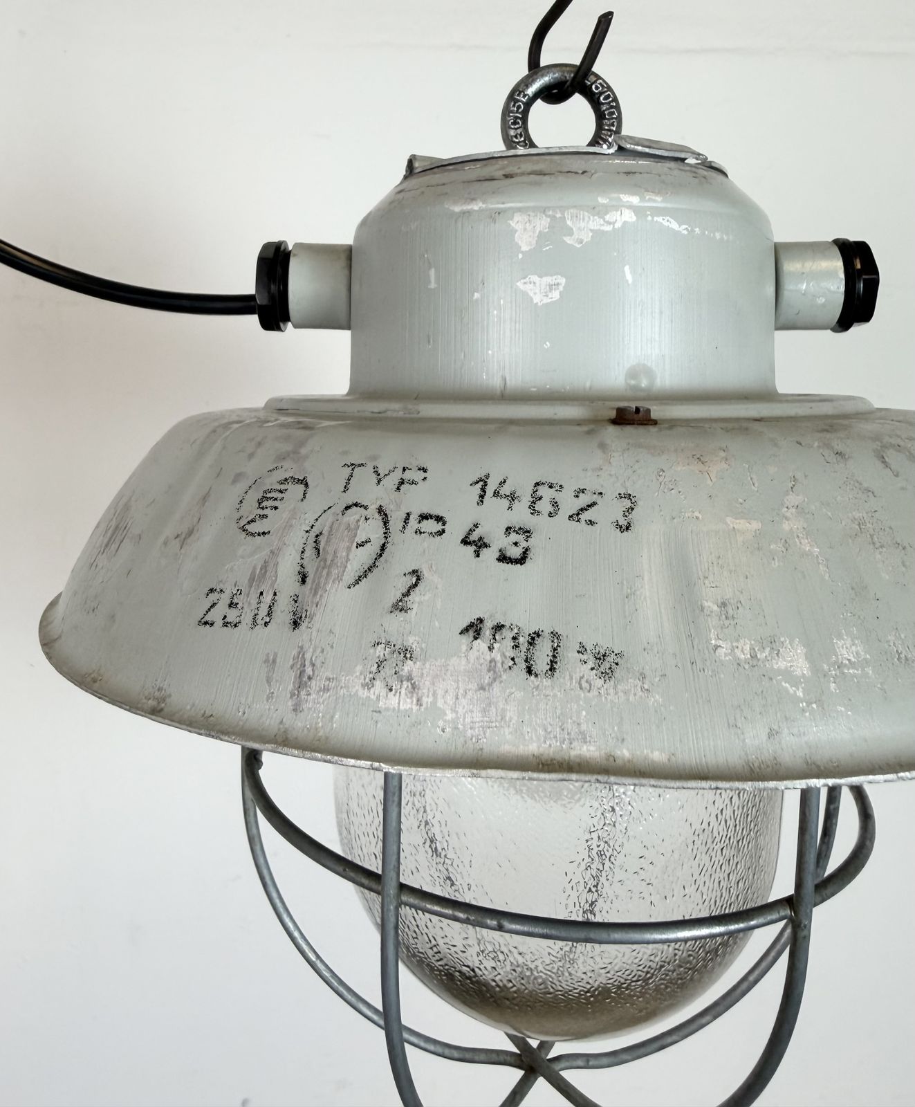 Grey Industrial Aluminium Cage Pendant Lamp With Frosted Glass, 1970s photo 179.0