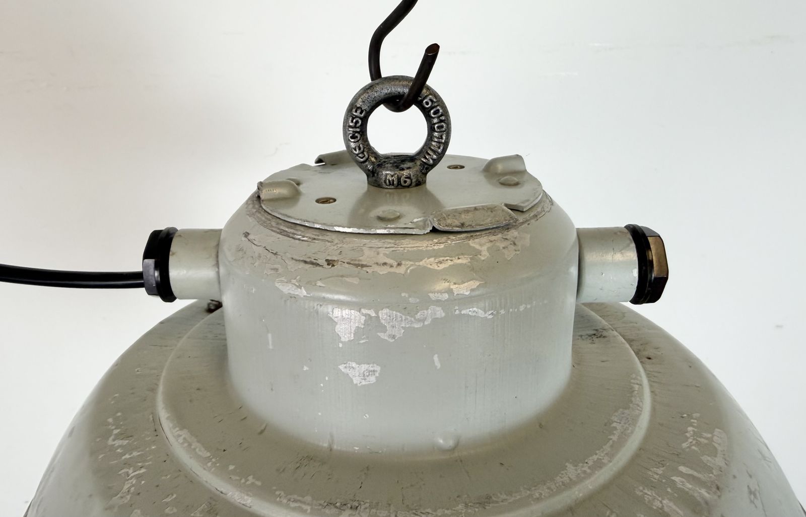 photo for sale Grey Industrial Aluminium Cage Pendant Lamp With Frosted Glass, 1970s