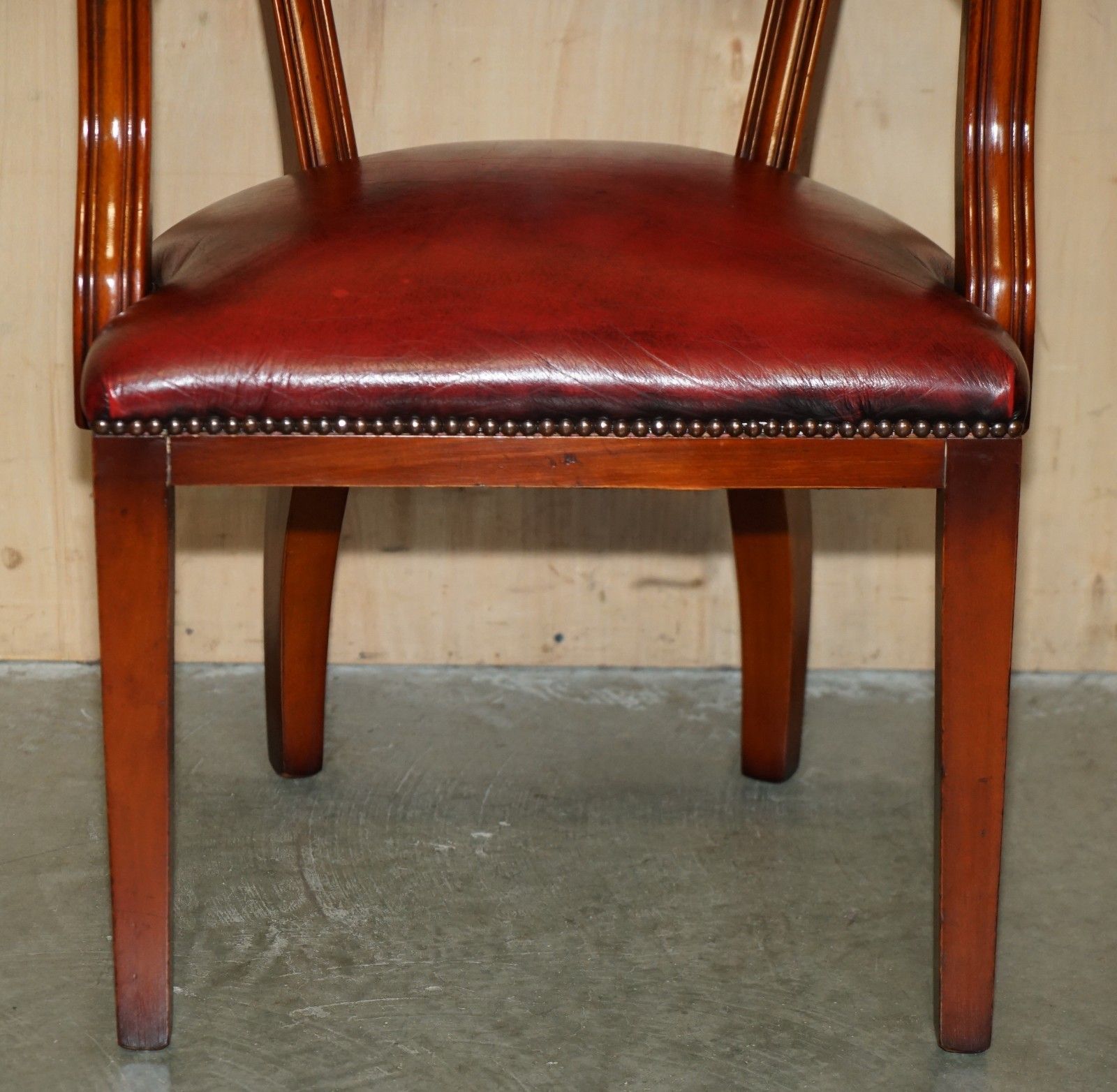 photo furniture Pair Oxblood Bordeaux Leather Chesterfield Court Captains Chairs Part Of Suite
