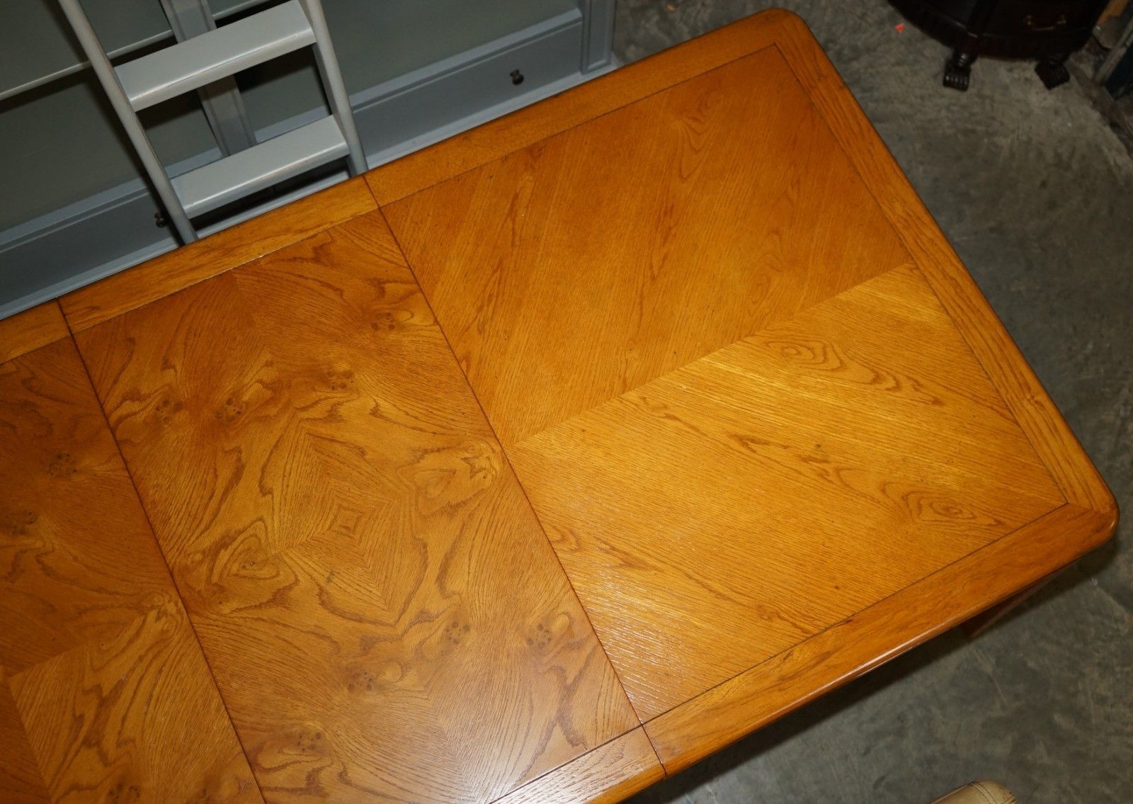 Vintage English Burr Oak & Teak Dining Table & Ten Bergere Dining Chairs Suite photo buy