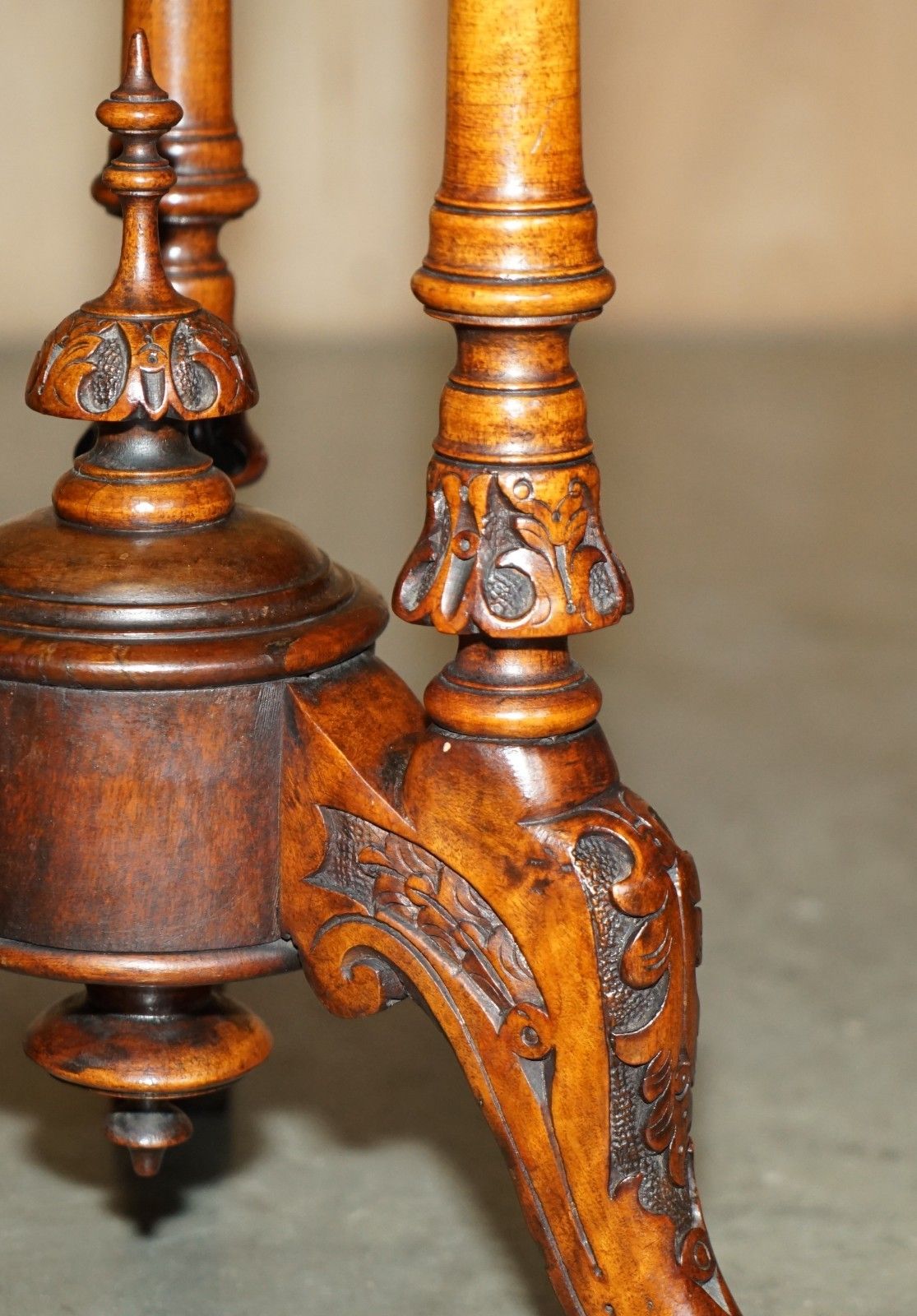 photo buy Antique Mahogany Satinwood & Walnut Chess Games Table With Lovely Turned Base