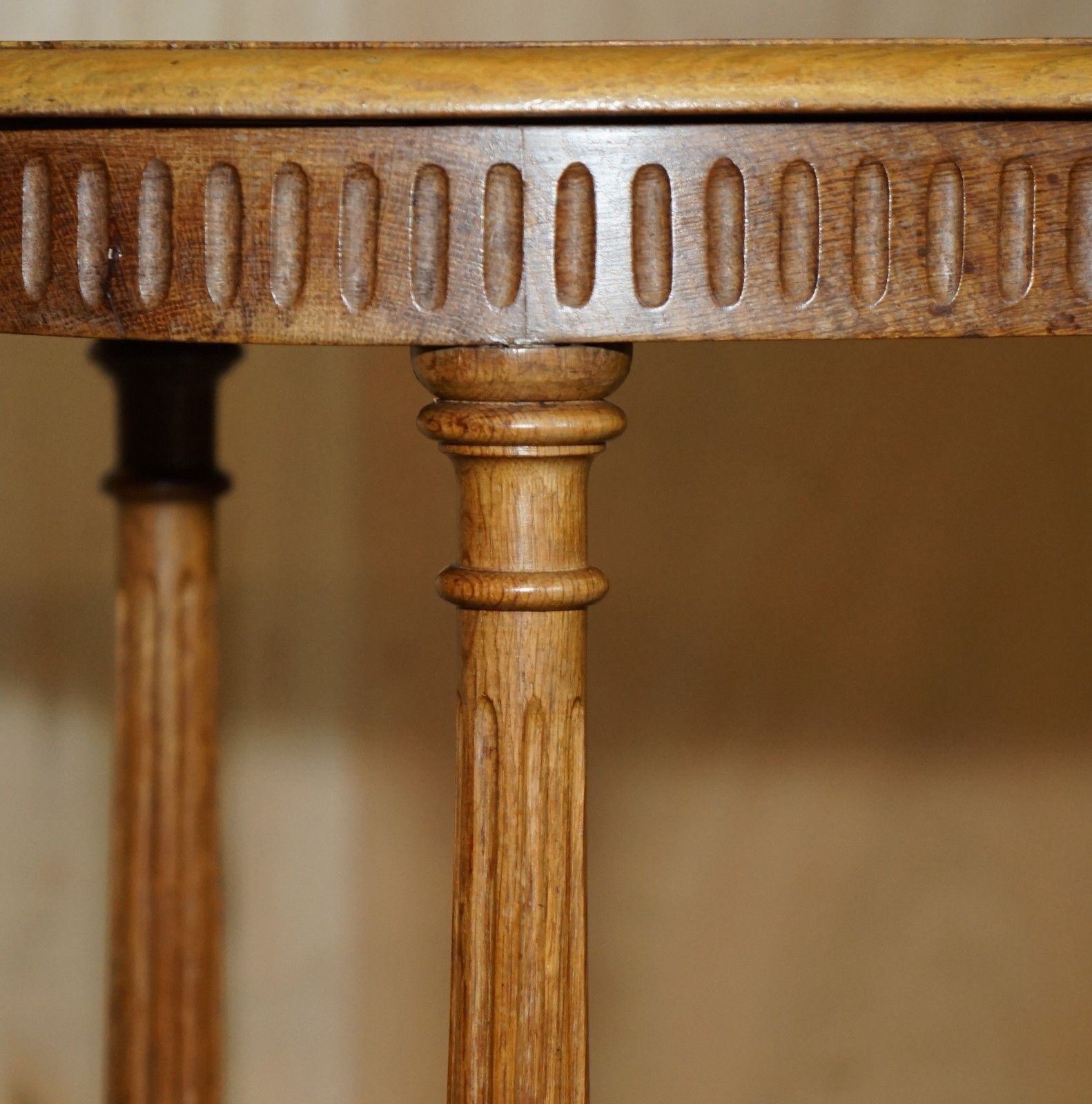 Furniture Stunning Pair Of Adzed Top English Oak Hand Carved Side End Lamp Wine Tables photo