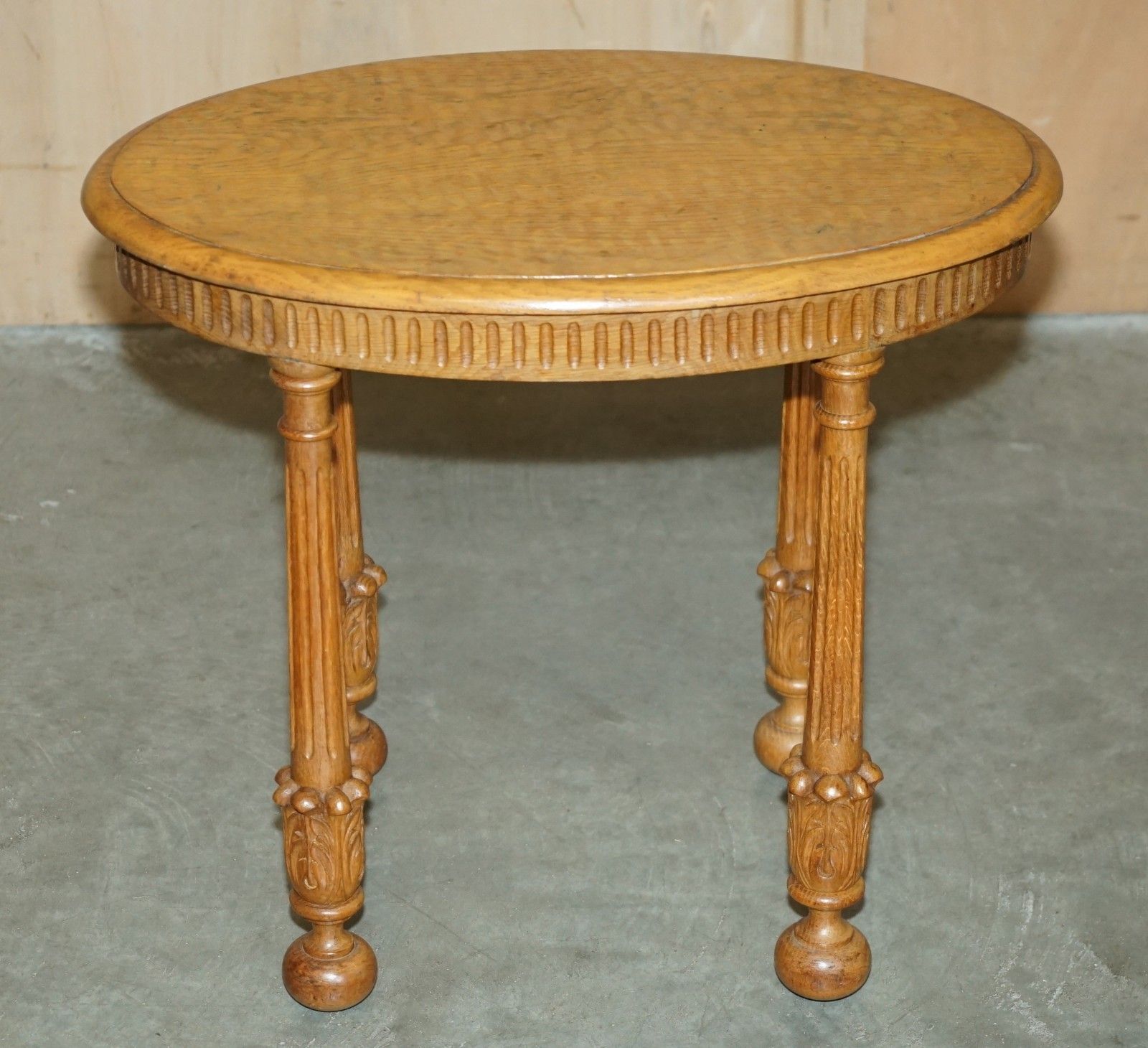 photo vintage Stunning Pair Of Adzed Top English Oak Hand Carved Side End Lamp Wine Tables