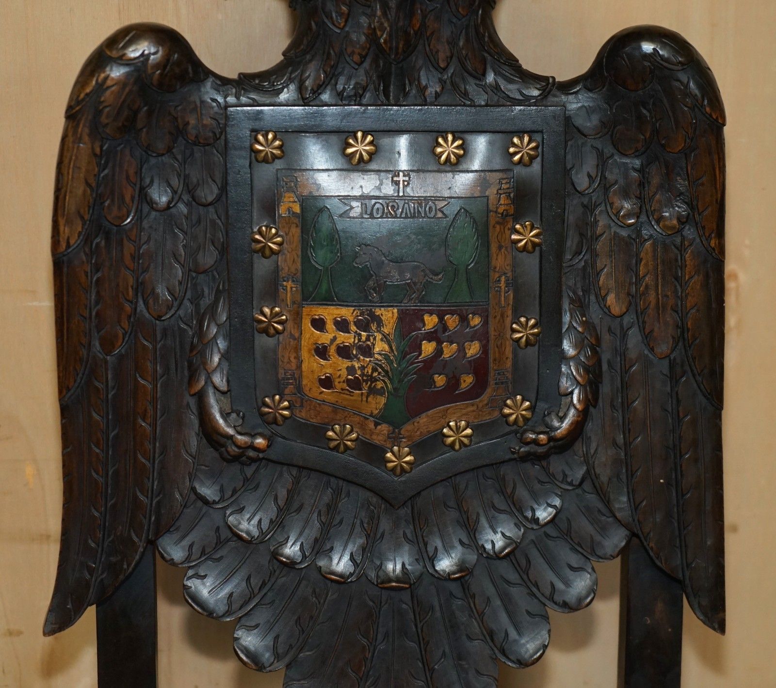 Five 19th Century Carved Continental Baroque Double Eagle Coat Of Arms Chairs photo buy