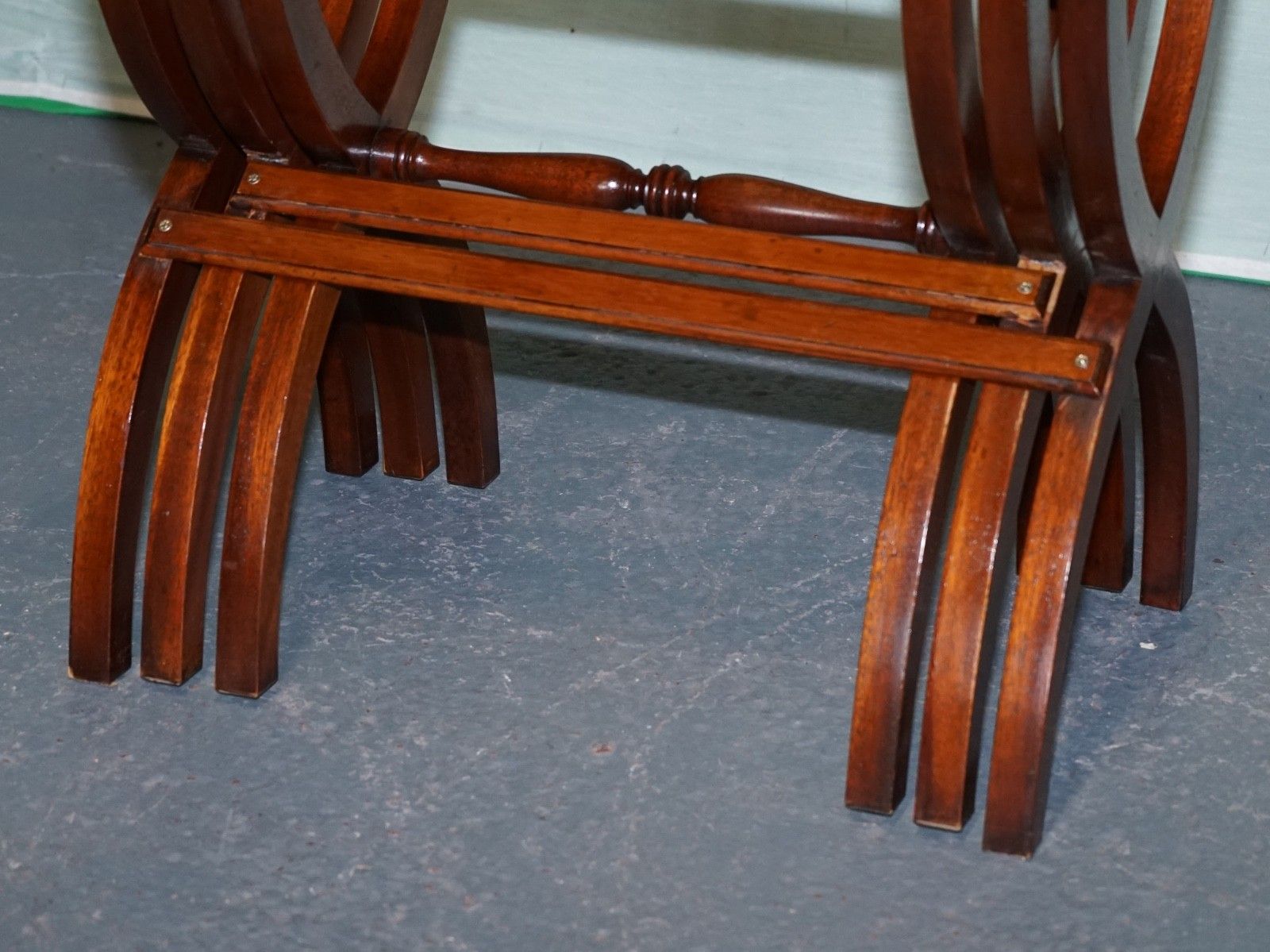 photo for sale Vintage Hardwood Nest Of Tables With Lyre Form Legs