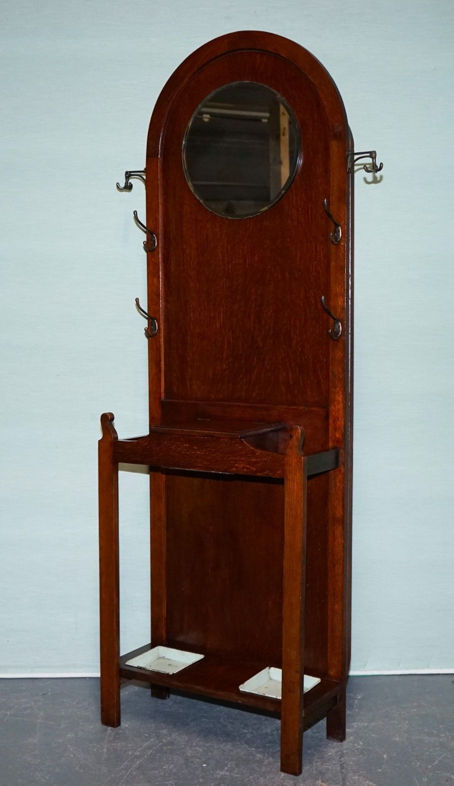 Antique Atcraft Oak Hat And Umbrella Hallway Stand With A Mirror photo for sale