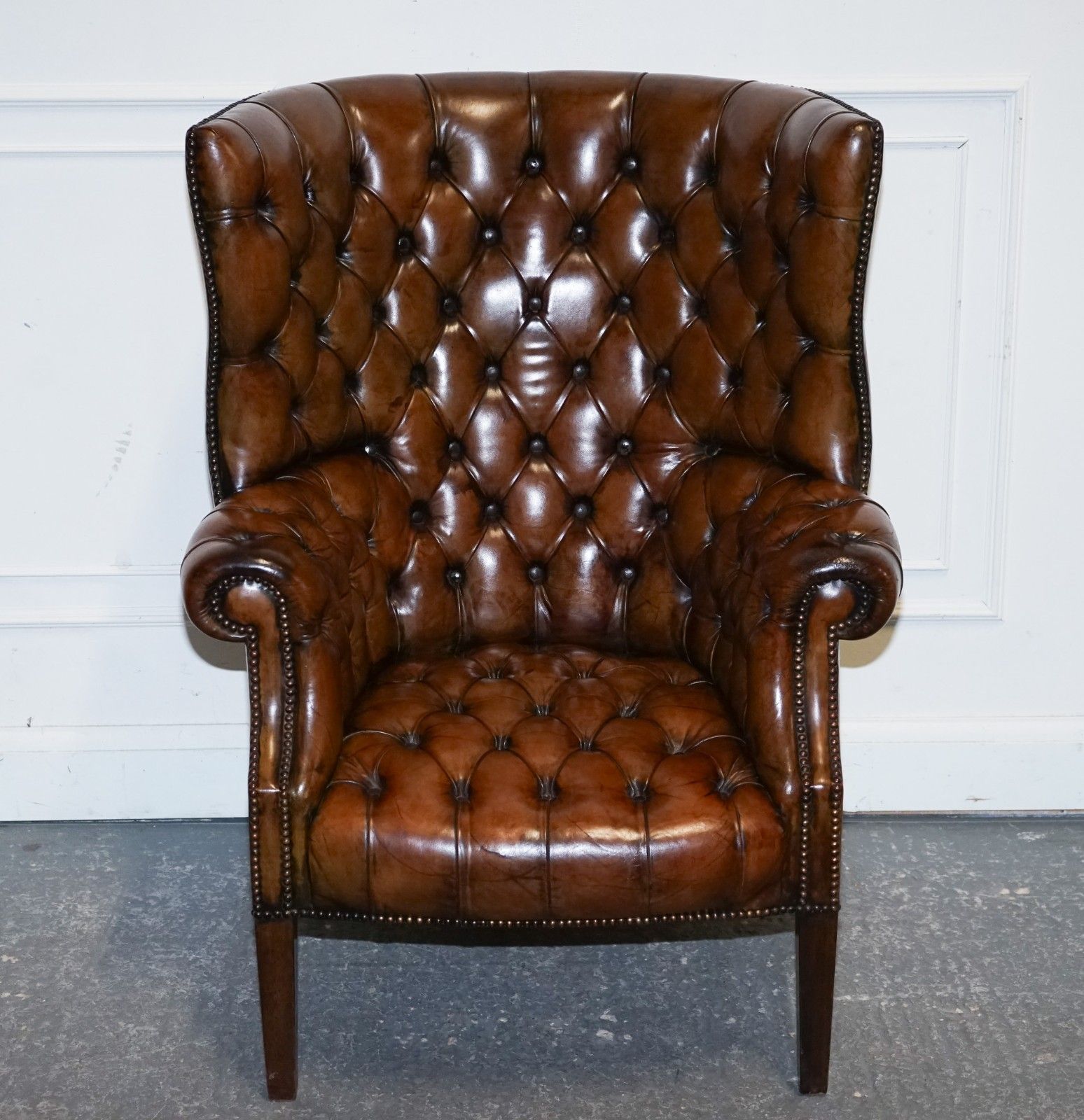 Restored Chesterfield Hand Dyed Leather Porters Wingback Armchair photo Furniture