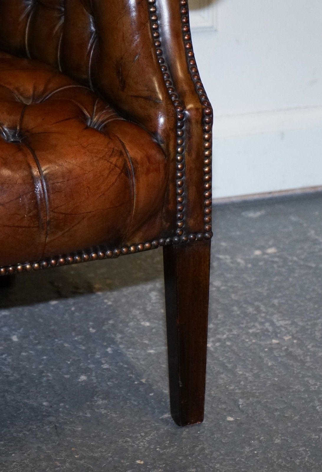 photo furniture Restored Chesterfield Hand Dyed Leather Porters Wingback Armchair