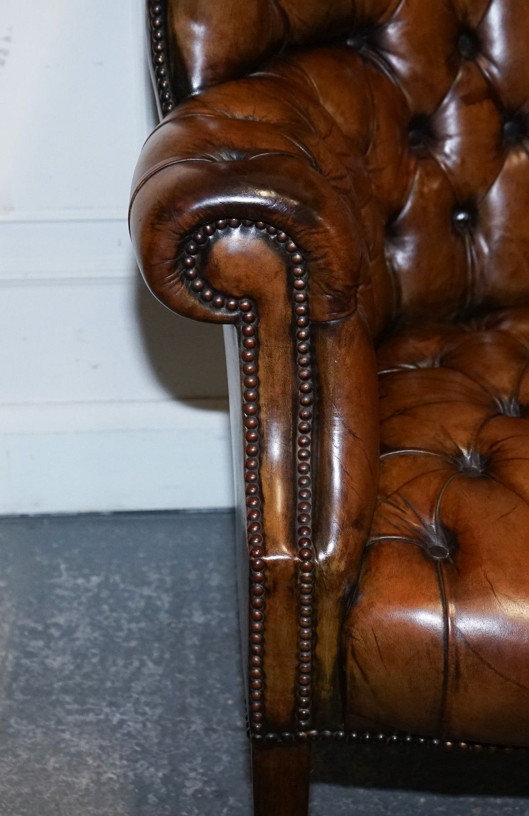 Furniture Restored Chesterfield Hand Dyed Leather Porters Wingback Armchair photo