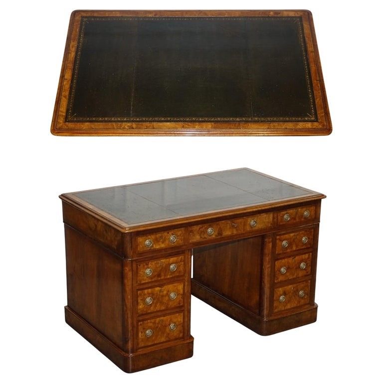 Important Royal Druce & Co London 1840's Restored Burr Walnut Twin Pedestal Desk