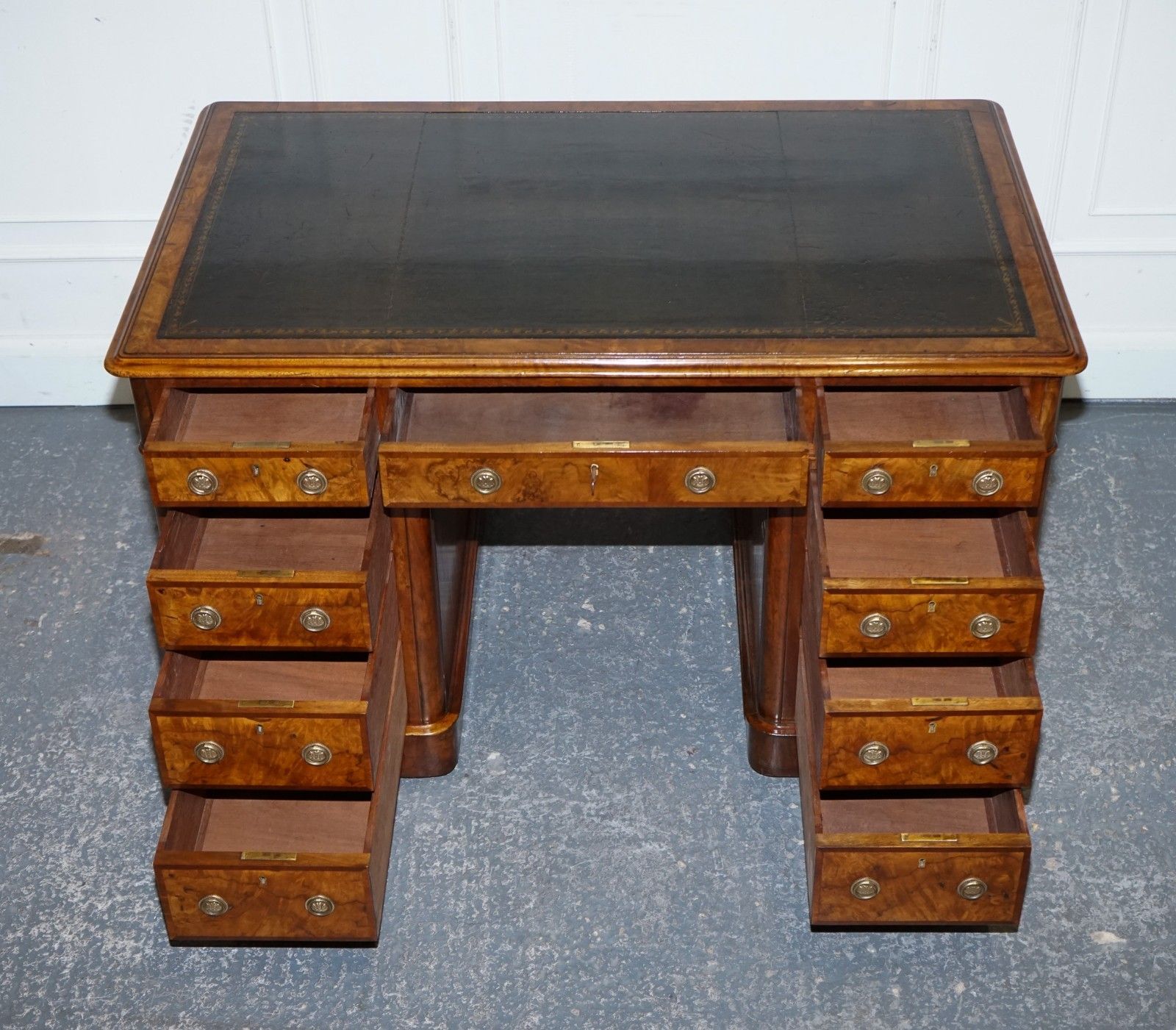 6500.0 Important Royal Druce & Co London 1840's Restored Burr Walnut Twin Pedestal Desk photo