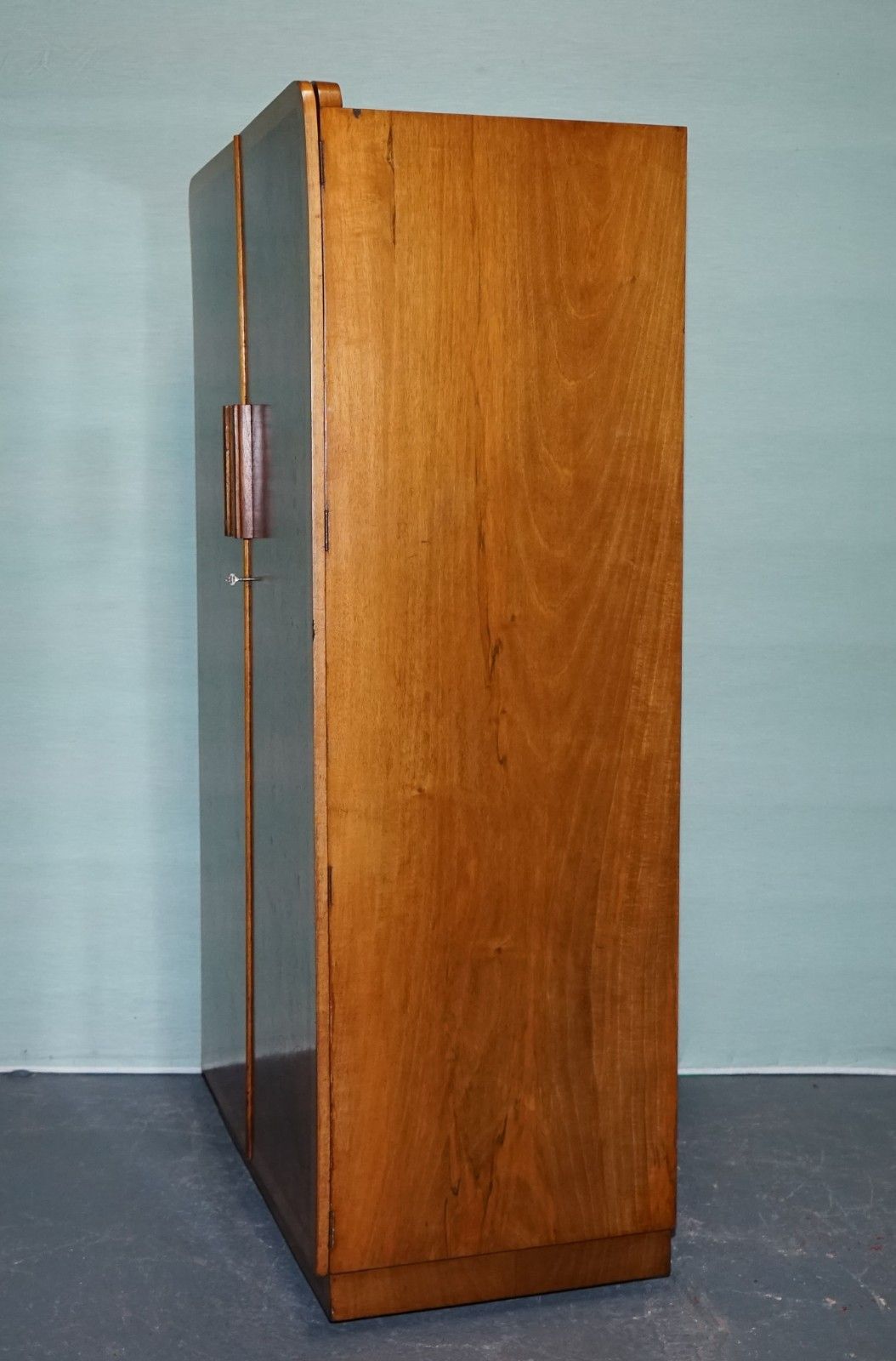 1750.0 1930s Petite Vintage English Art Deco Burr Walnut Double Wardrobe Linen Press photo