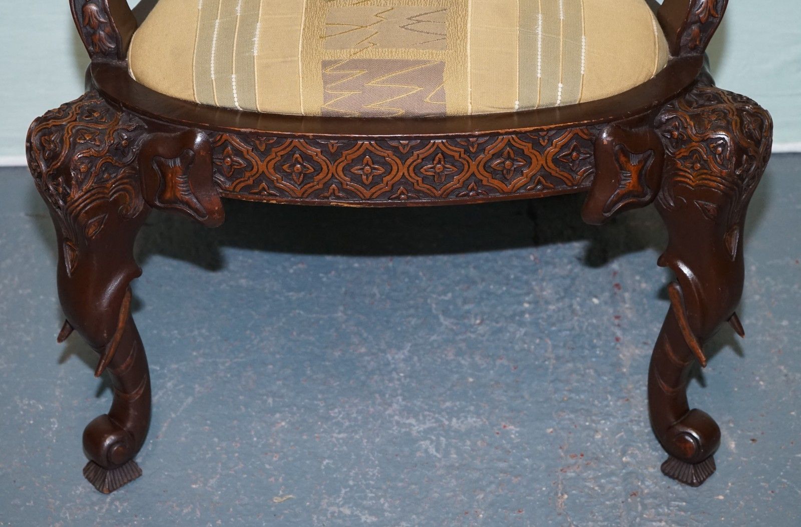 photo for sale Anglo Indian Wooden Heavily Carved Elephant Detail Single Caver Armchair