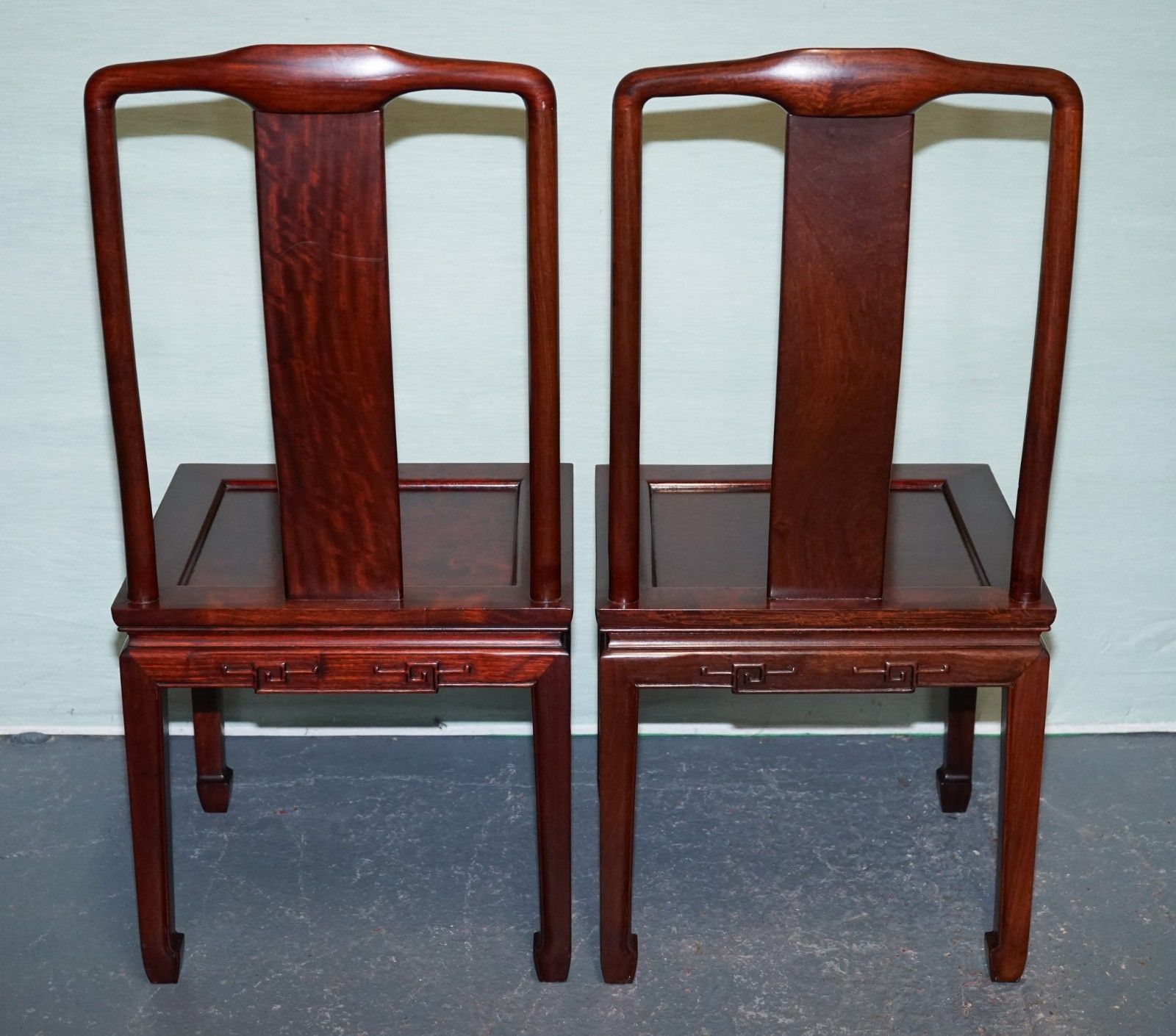 photo vintage Pair Of Oriental Chinese Hardwood Mother Of Pearl Inlaid Hall Chairs