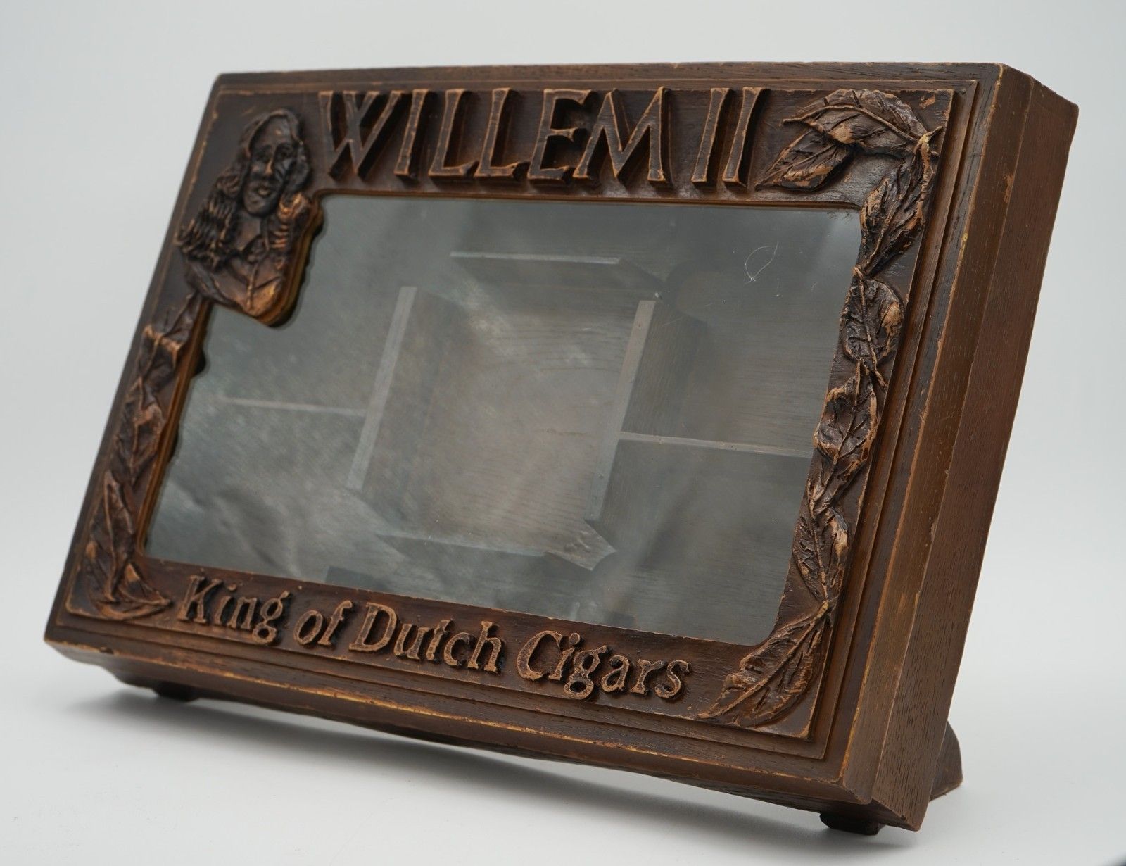 Antique Anglo Dutch Cigar Co. Willem II Oak Glazed Shop Counter Display Cabinet photo for sale