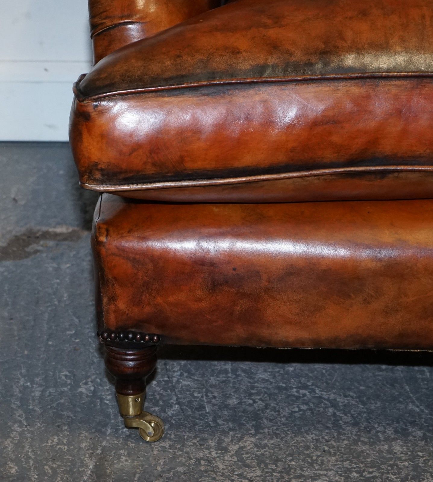 Large Pair Of Howard Style Hand Dyed Leather Armchairs Feather Filled Cushions photo vintage