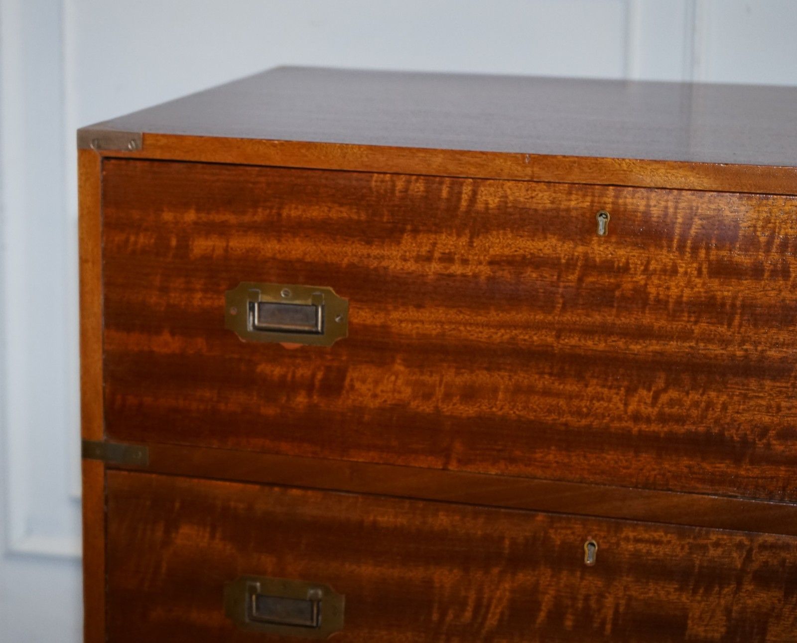 Vintage Military Campaign Secretaire Chest Of Drawers With Aged Red Leather photo 1350.0