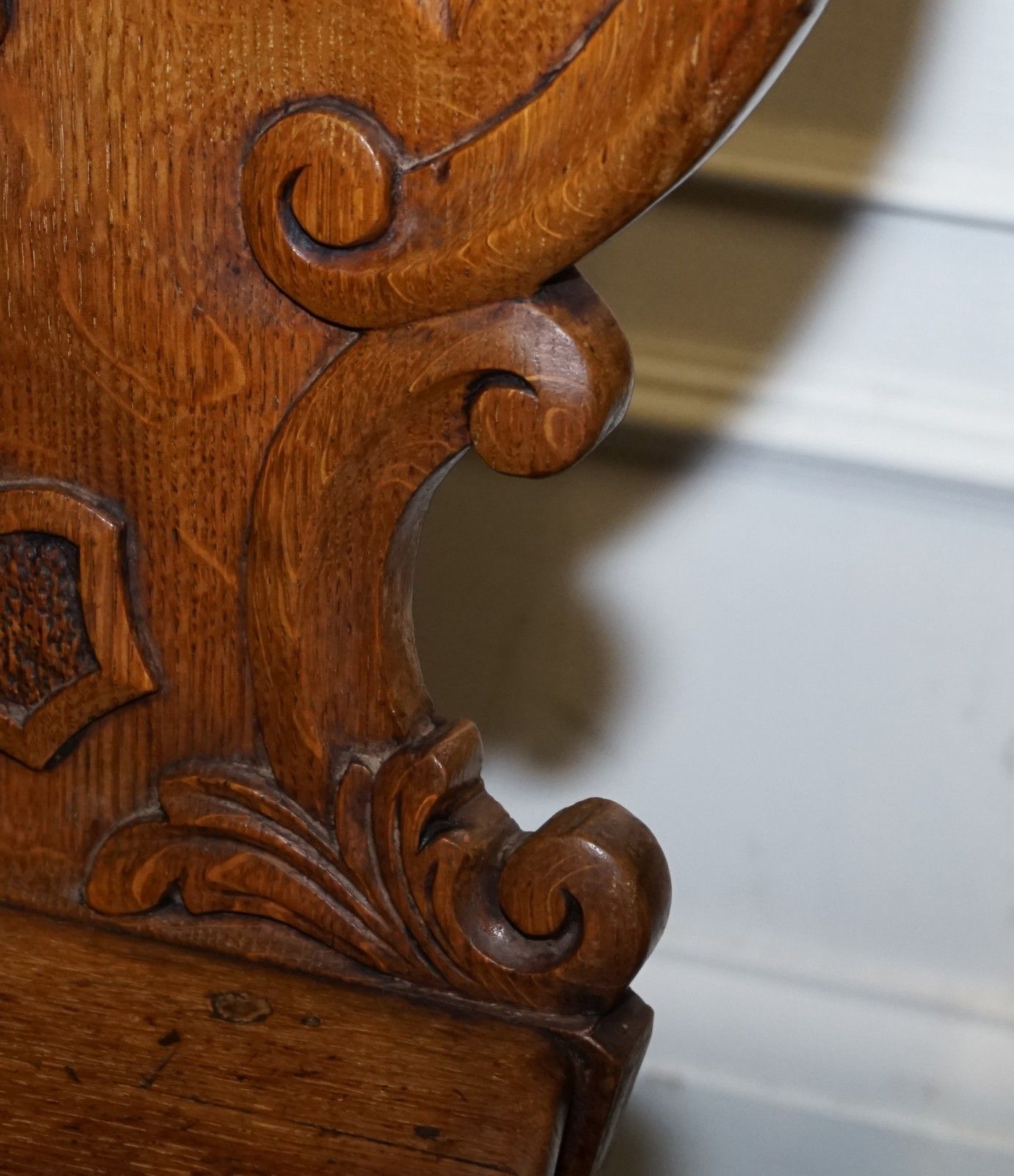 Antique Pair Of Victorian Solid Oak Carved Hallway Chairs With Lion Paw Feet photo vintage