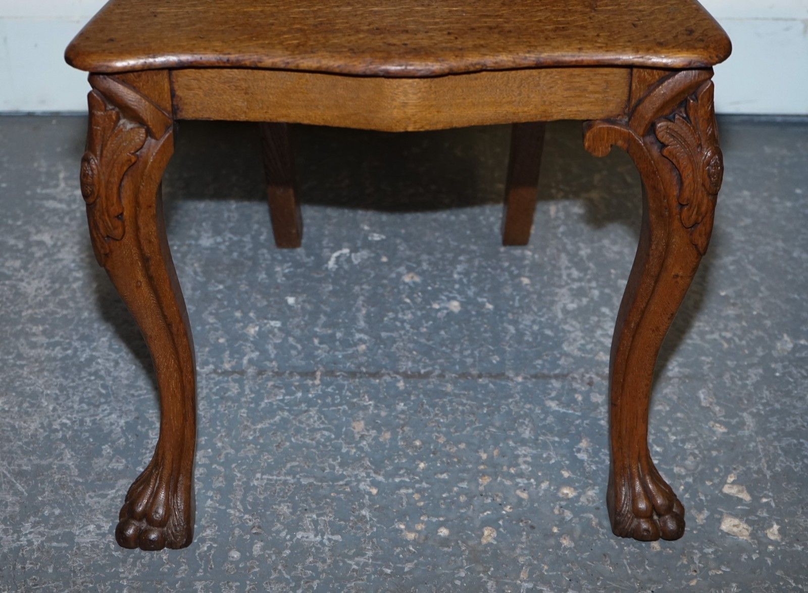 photo buy Antique Pair Of Victorian Solid Oak Carved Hallway Chairs With Lion Paw Feet
