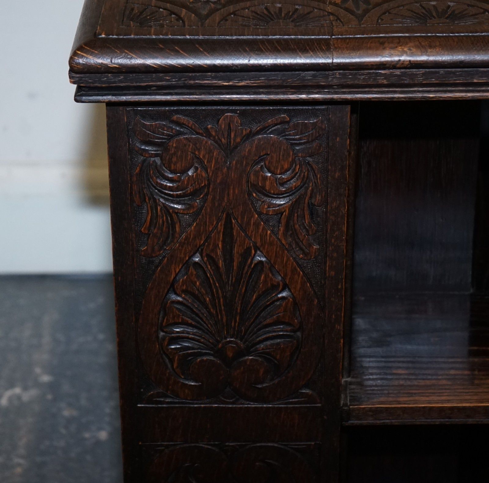 Antique Victorian English Solid Oak Carved Jacobean Revolving Open Bookcase photo Furniture