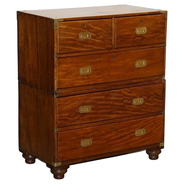 Antique 19th Century Satinwood Military Campaign Chest Of Drawers Lots Of Patina