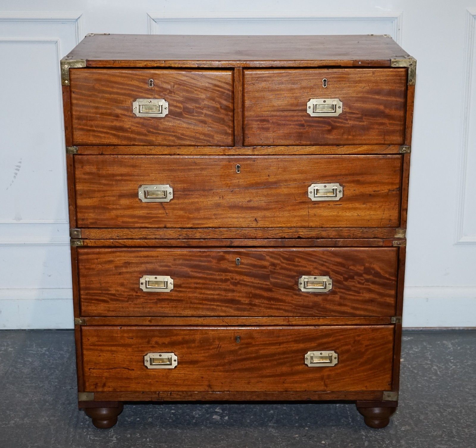 Antique 19th Century Satinwood Military Campaign Chest Of Drawers Lots Of Patina photo for sale
