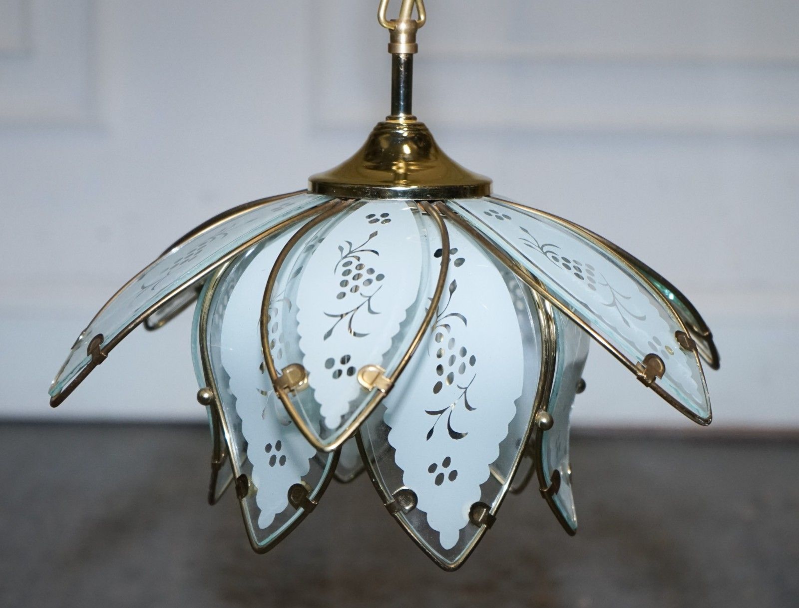 Pair Of Art Deco Style 1960's Flower Lotus Glass Ceiling Lamps photo Lighting