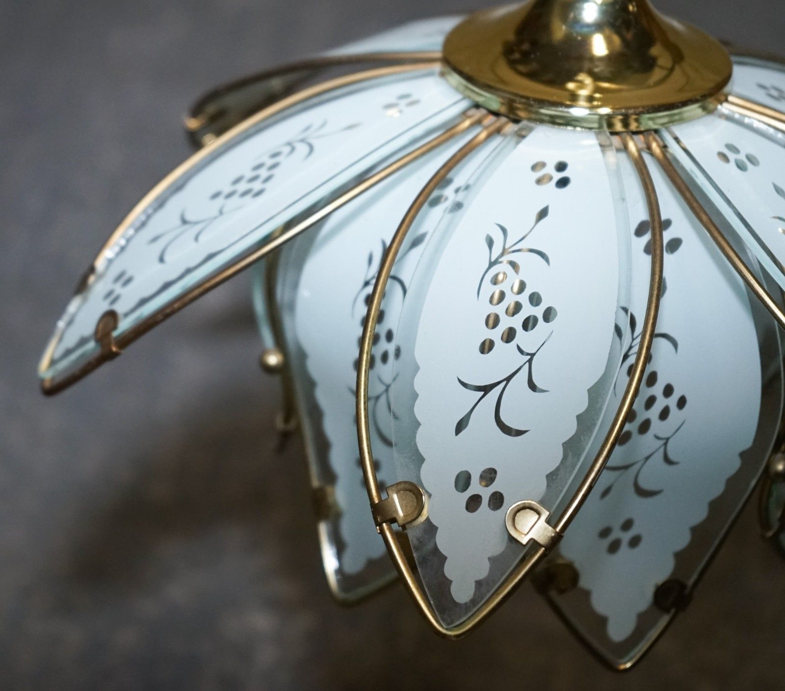 Pair Of Art Deco Style 1960's Flower Lotus Glass Ceiling Lamps photo vinterior