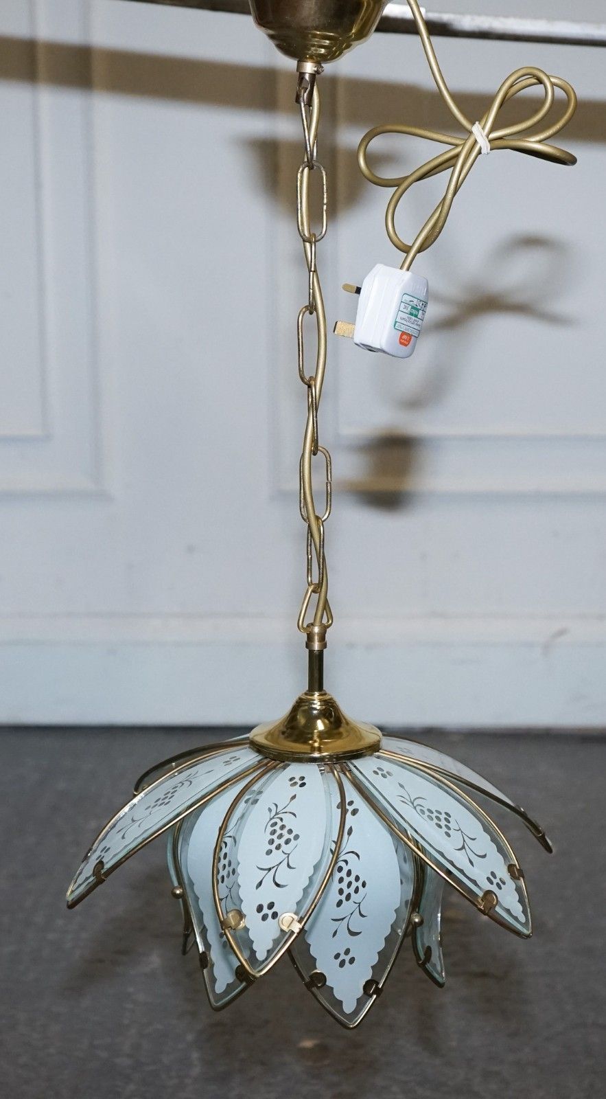 Pair Of Art Deco Style 1960's Flower Lotus Glass Ceiling Lamps photo vintage