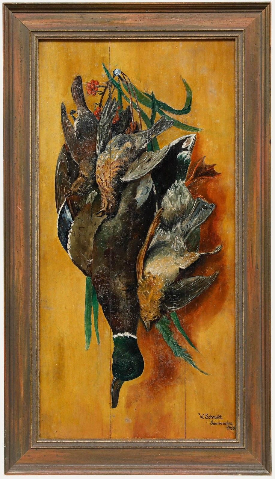 Wilhelm Schmidt (1878 1958) Framed 1911 Oil, Mallard & Thrush