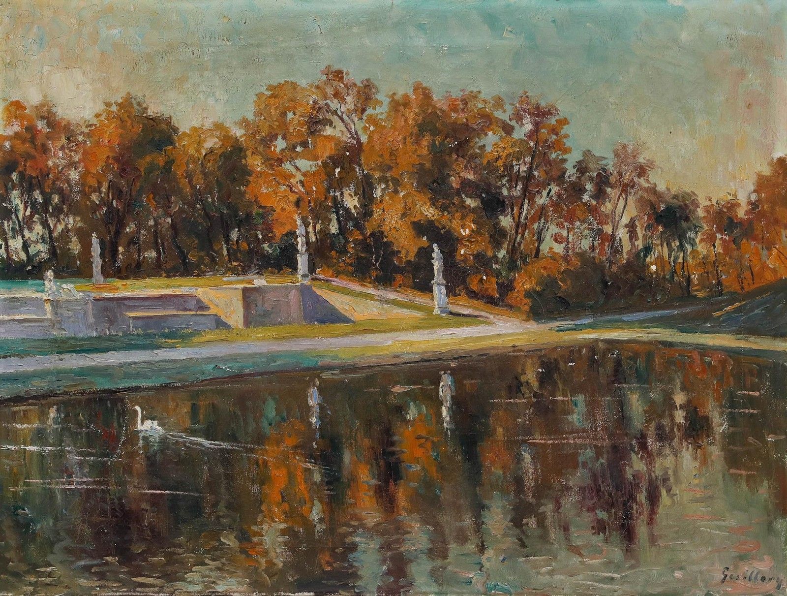 Theodor Gullery (1900 1976) Mid 20th Century Oil, Autumn In The Park photo furniture