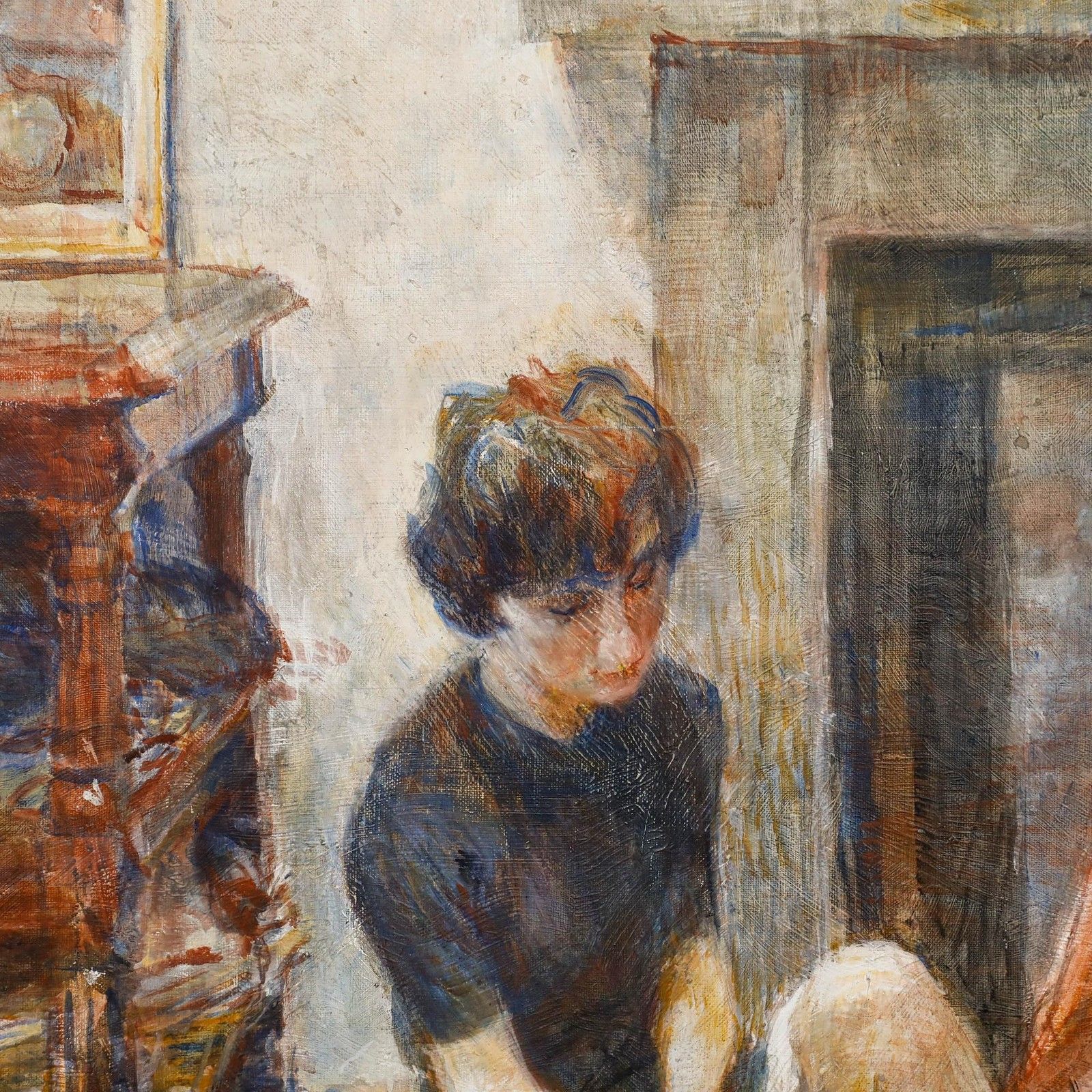George Butler (1904 1999) Framed 1964 Oil, The Seamstress photo Art