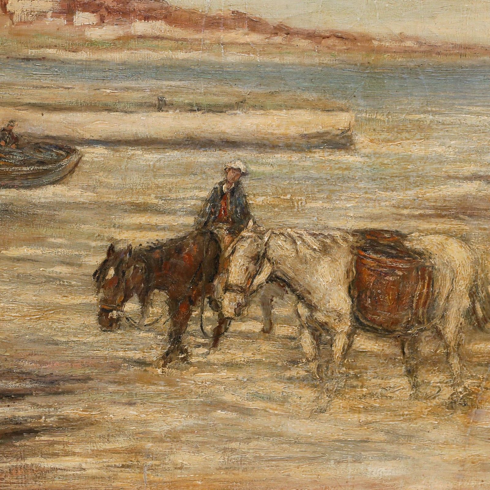 Attrib. Thomas Eyre Macklin (1867 1943) Oil, Mussel Gatherers With Ponies photo Art