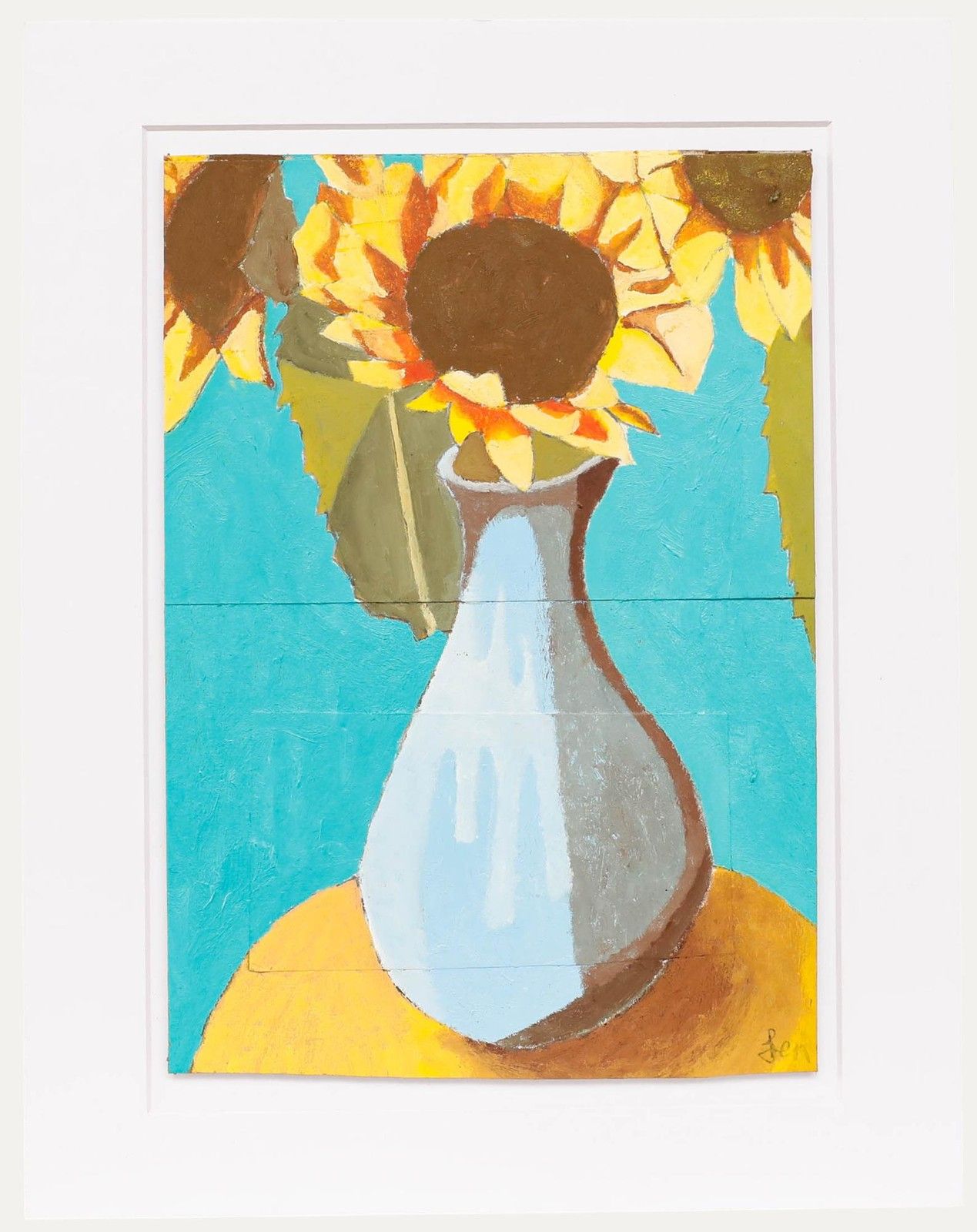 Ben Carrivick Contemporary Oil, Sunflowers In A Blue Vase