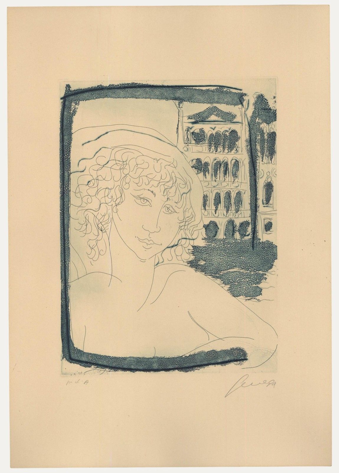Nicola Sene (B.1939) 20th Century Lithograph, Woman In Blue