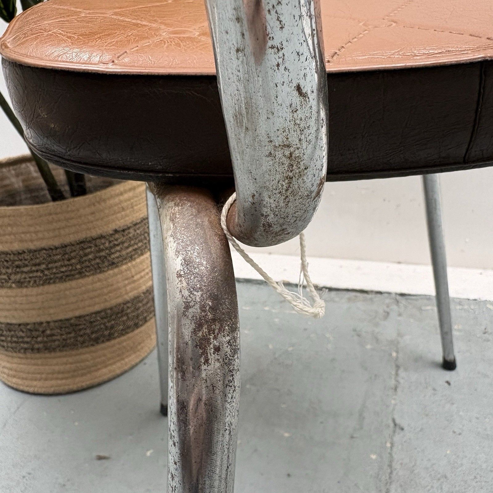 Furniture Vintage Soudex Vinyl Two Tone Brown Quilted & Tubular Chrome Mid Century Chair photo