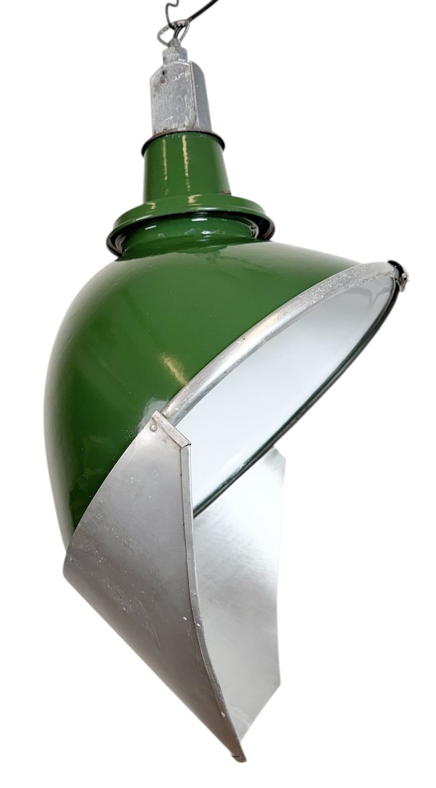 Large Industrial British Green Enamel Factory Pendant Lamp From Benjamin, 1960s
