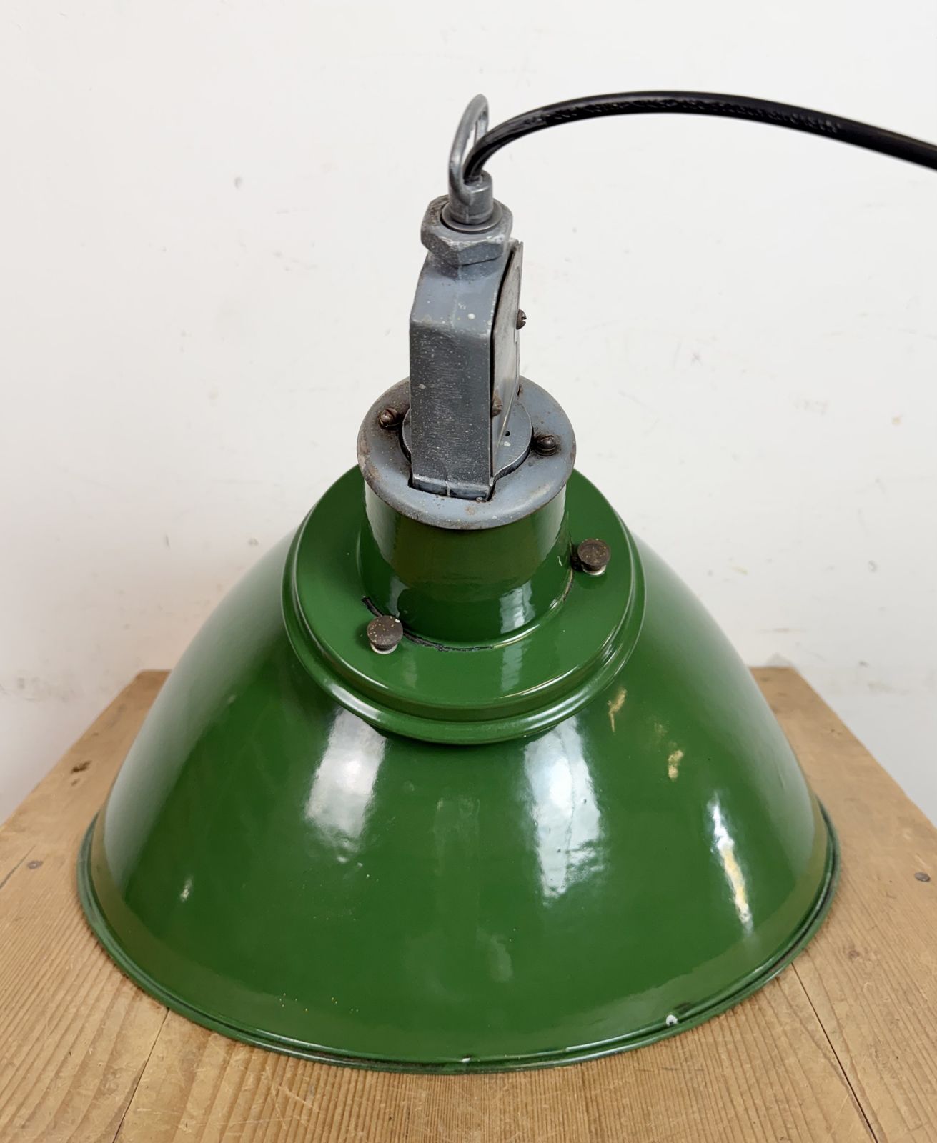 Lighting Large Industrial British Green Enamel Factory Pendant Lamp From Benjamin, 1960s photo