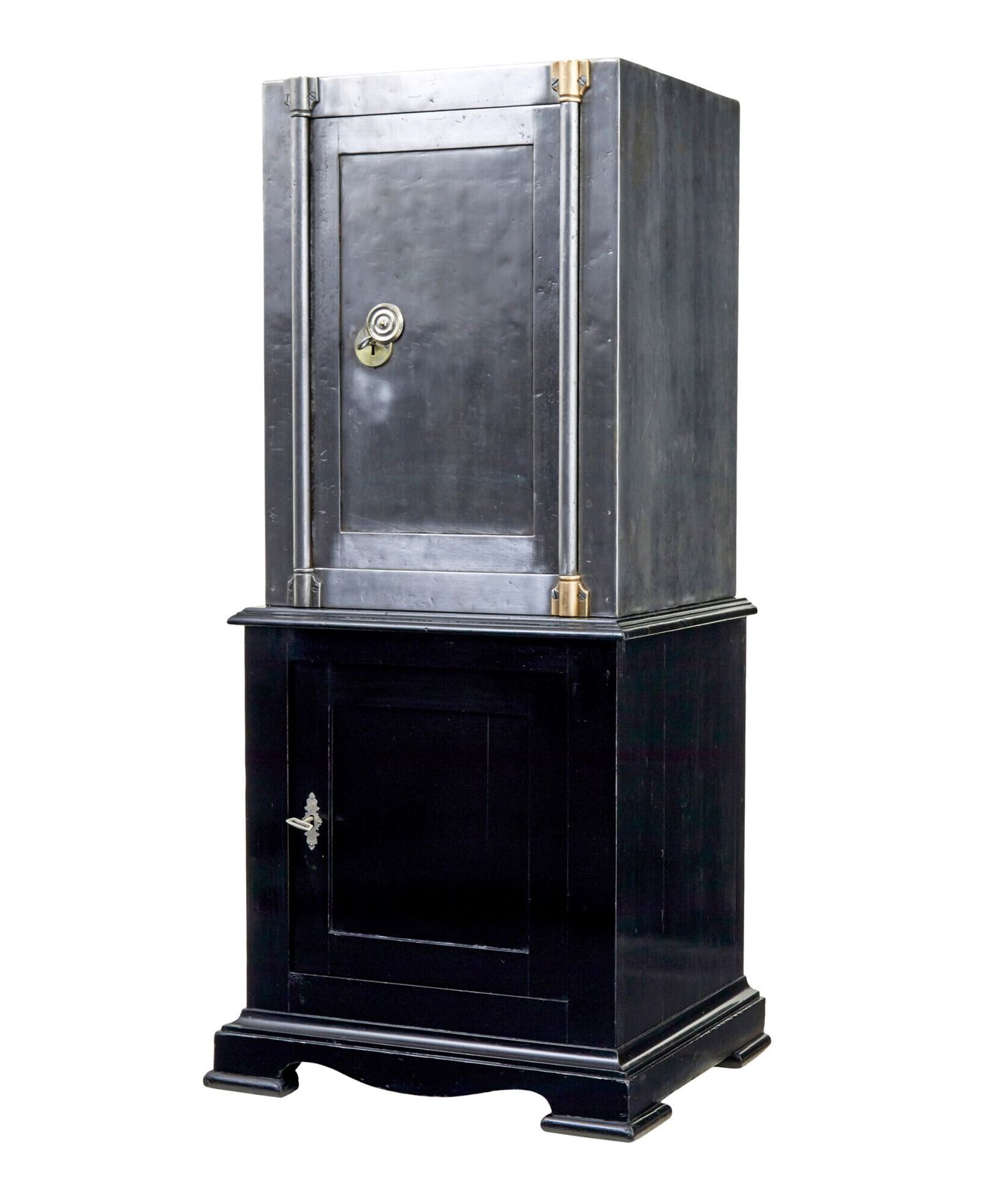 19th Century Danish Polished Steel Safe On Cabinet