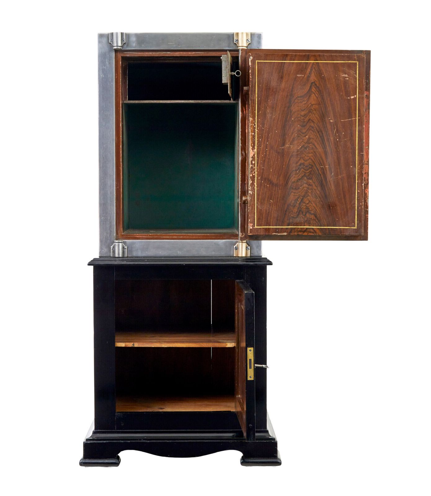 19th Century Danish Polished Steel Safe On Cabinet photo vintage