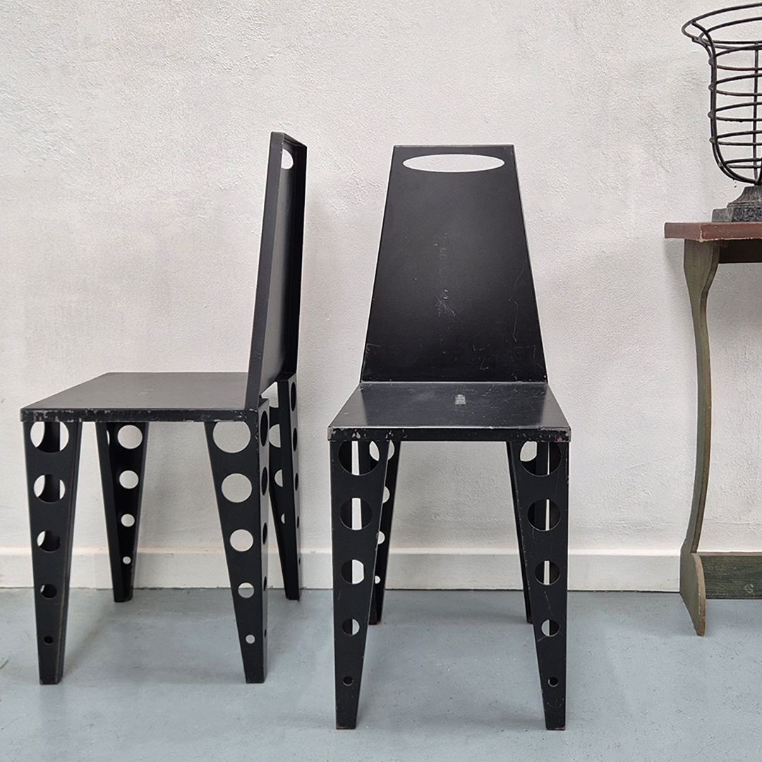 1980's Postmodern Metal Chairs: Artist Made Brutalist Mid Century Style photo for sale