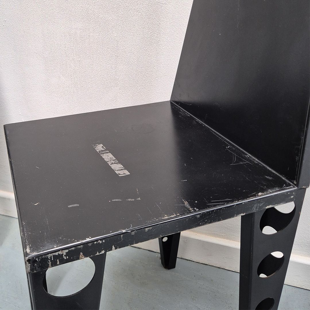 1980's Postmodern Metal Chairs: Artist Made Brutalist Mid Century Style photo Furniture